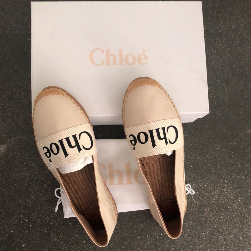 Chloe Woody Leather & Canvas Espadrilles- White